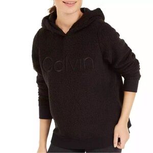 Calvin Klein Performance Fleece Hoodie Black Women’s Large Chest Logo
